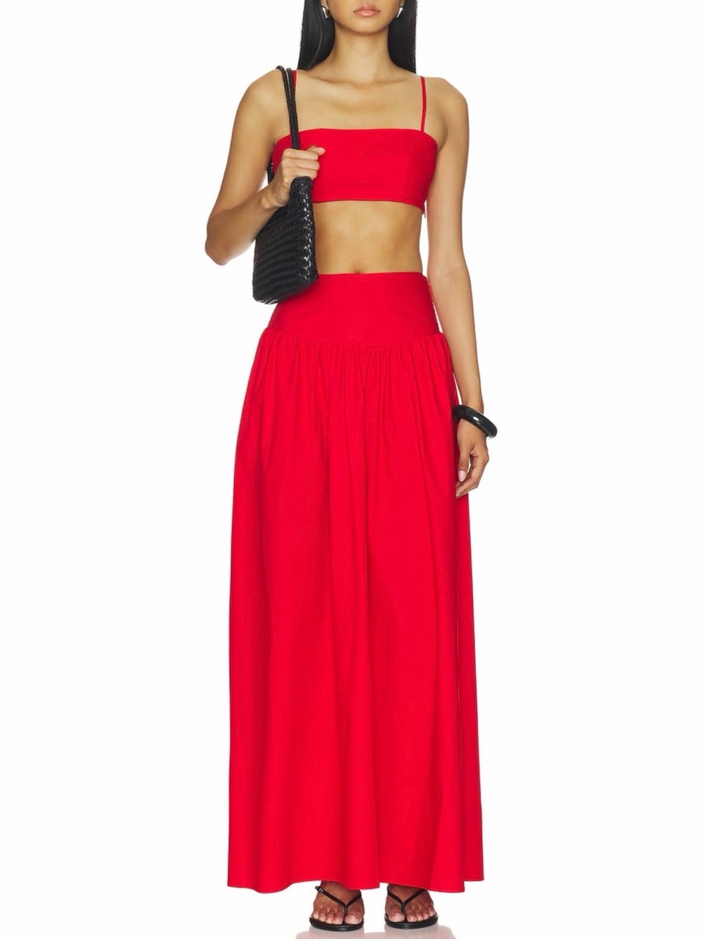 Drop Waist Maxi Skirt in Perfect Red